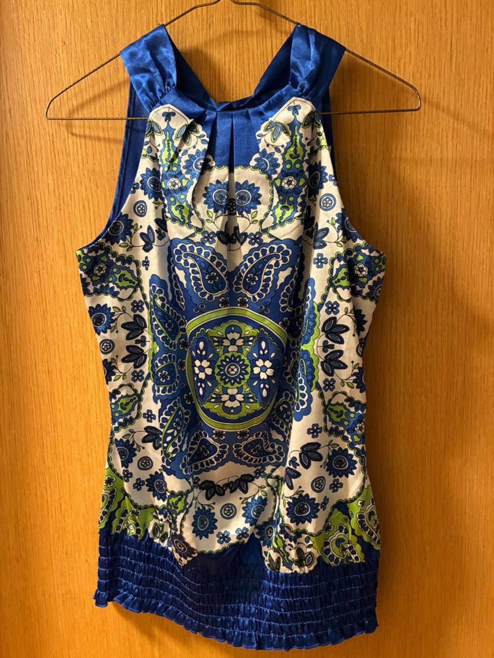 Blue & White Floral Halter Tank Top